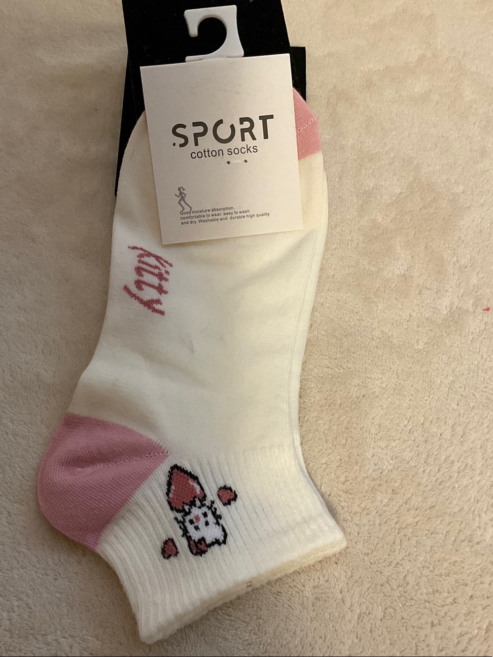 Sporto White Ankle Socks with Pink Heel, Toe and Bunny Accent